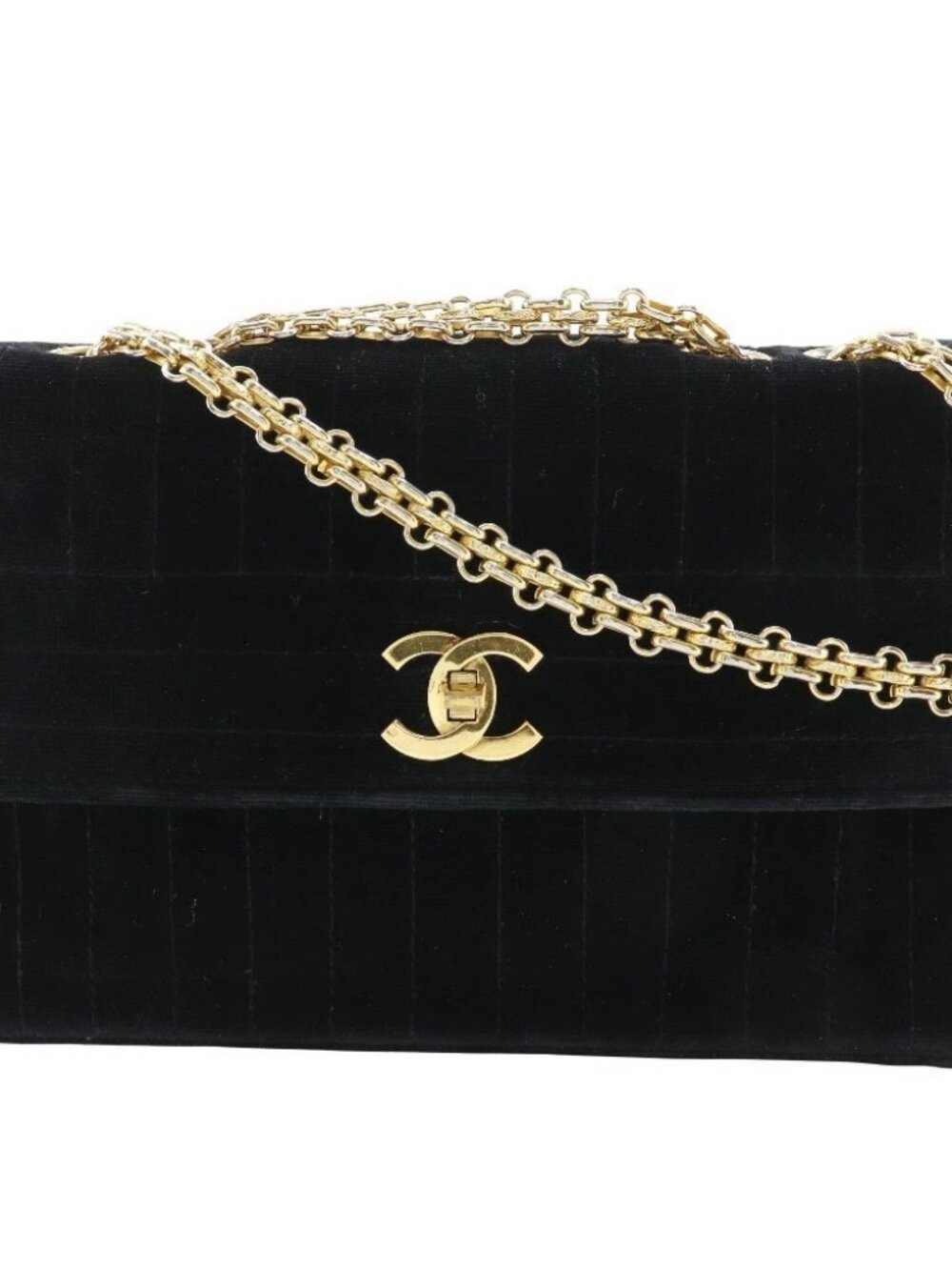 CHANEL ChainShoulder Shoulder Bag Mademoiselle Double chain black Velor Women